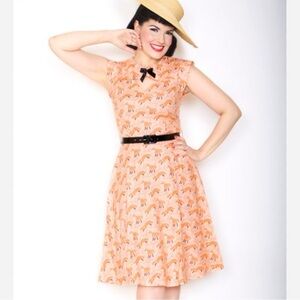 Bernie Dexter Vintage Orange Fox Pin up Dress Medium Retro Glamour Rare Cottage